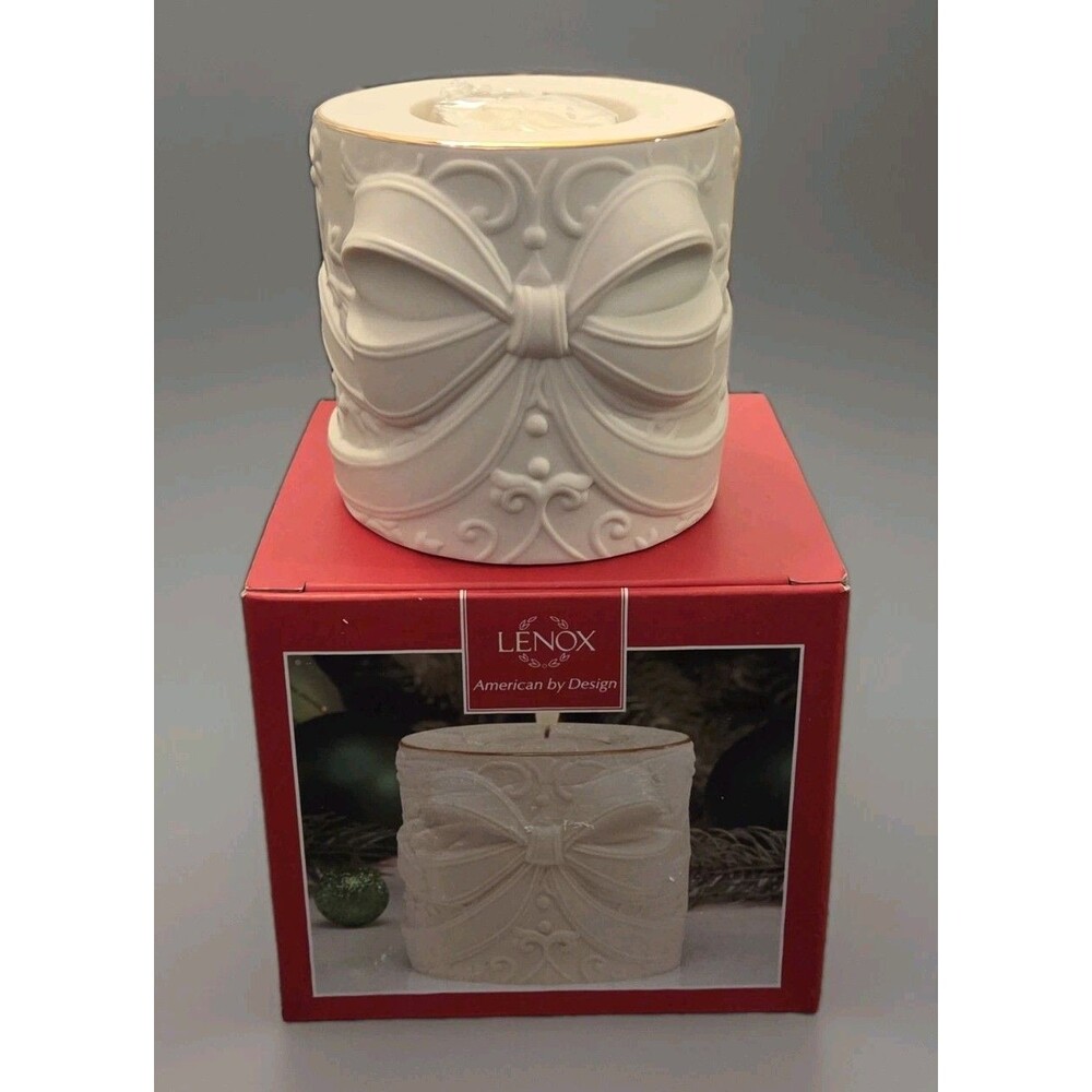 Lenox Radiant Light Bow Votive 3.25" Christmas w/ Tea Light Candle Holder NIB